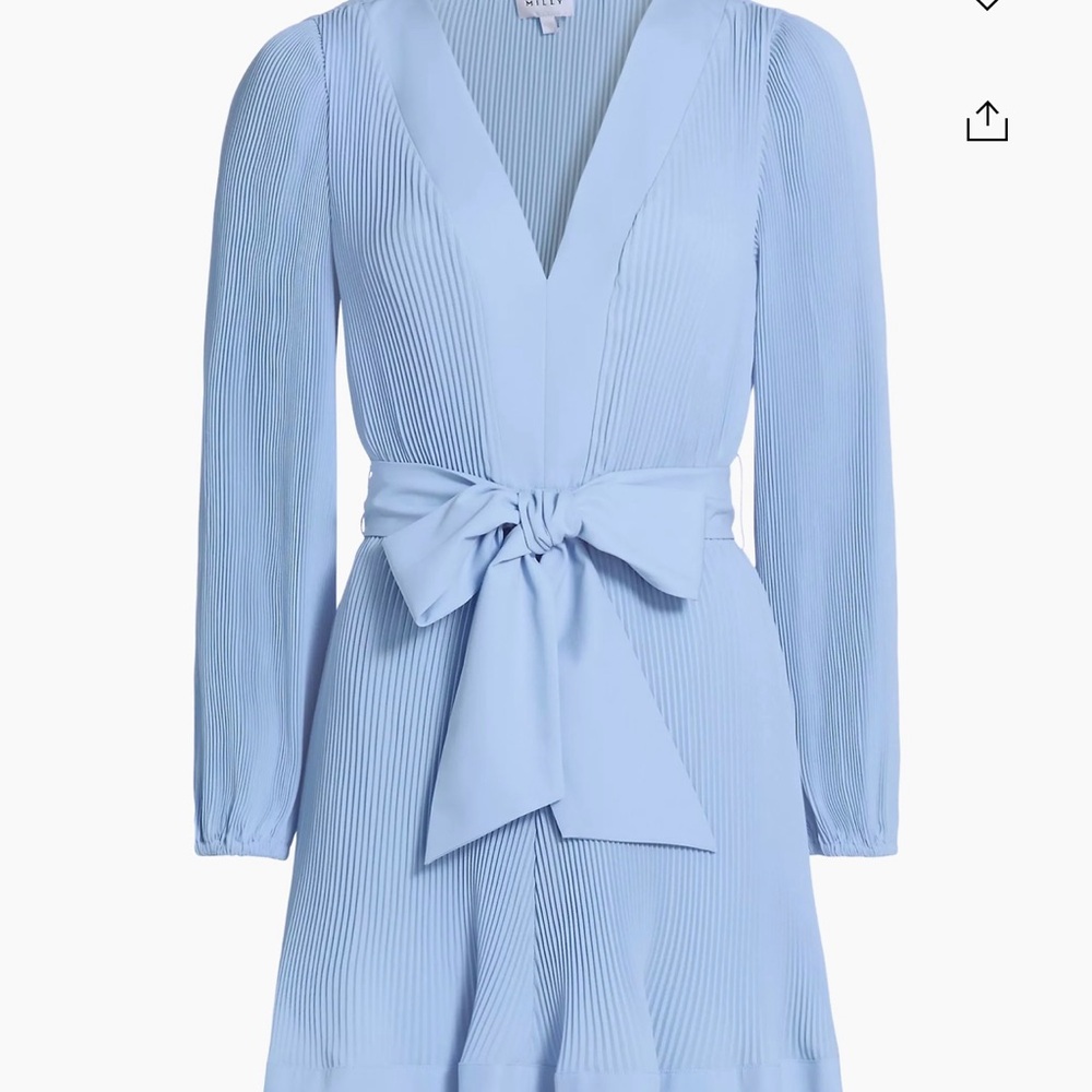 Milly Liv Pleated Tie-Waist Minidress Blue size 2.